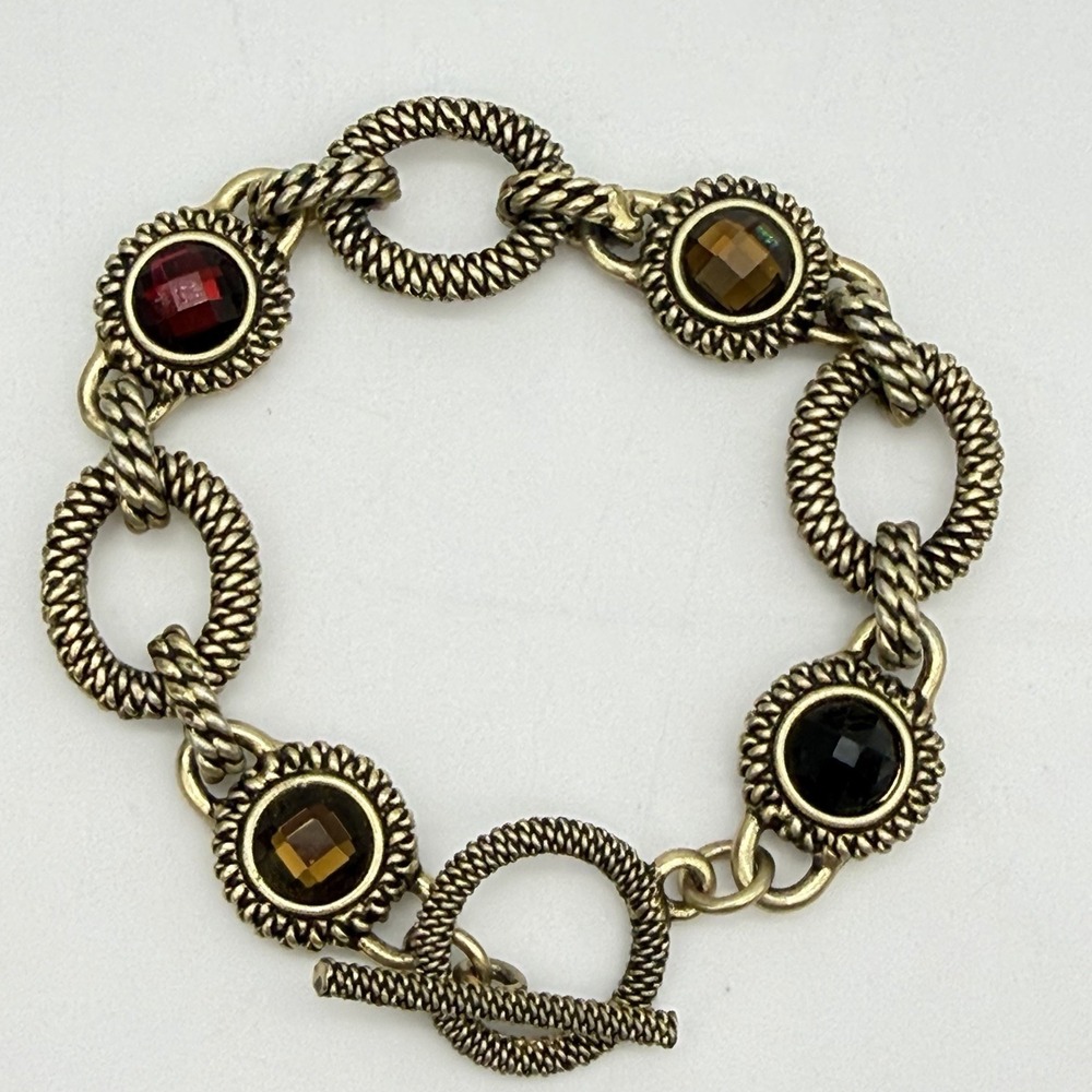 Lia Sophia Bracelet Rolo Cable Multi Color Glass Cabs Antique Gold Tone